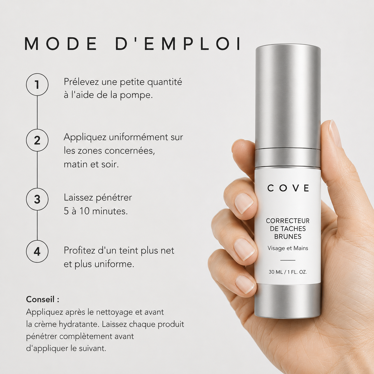 COVE - Correcteur de Taches Brunes | Sérum Éclaircissant Visage & Mains